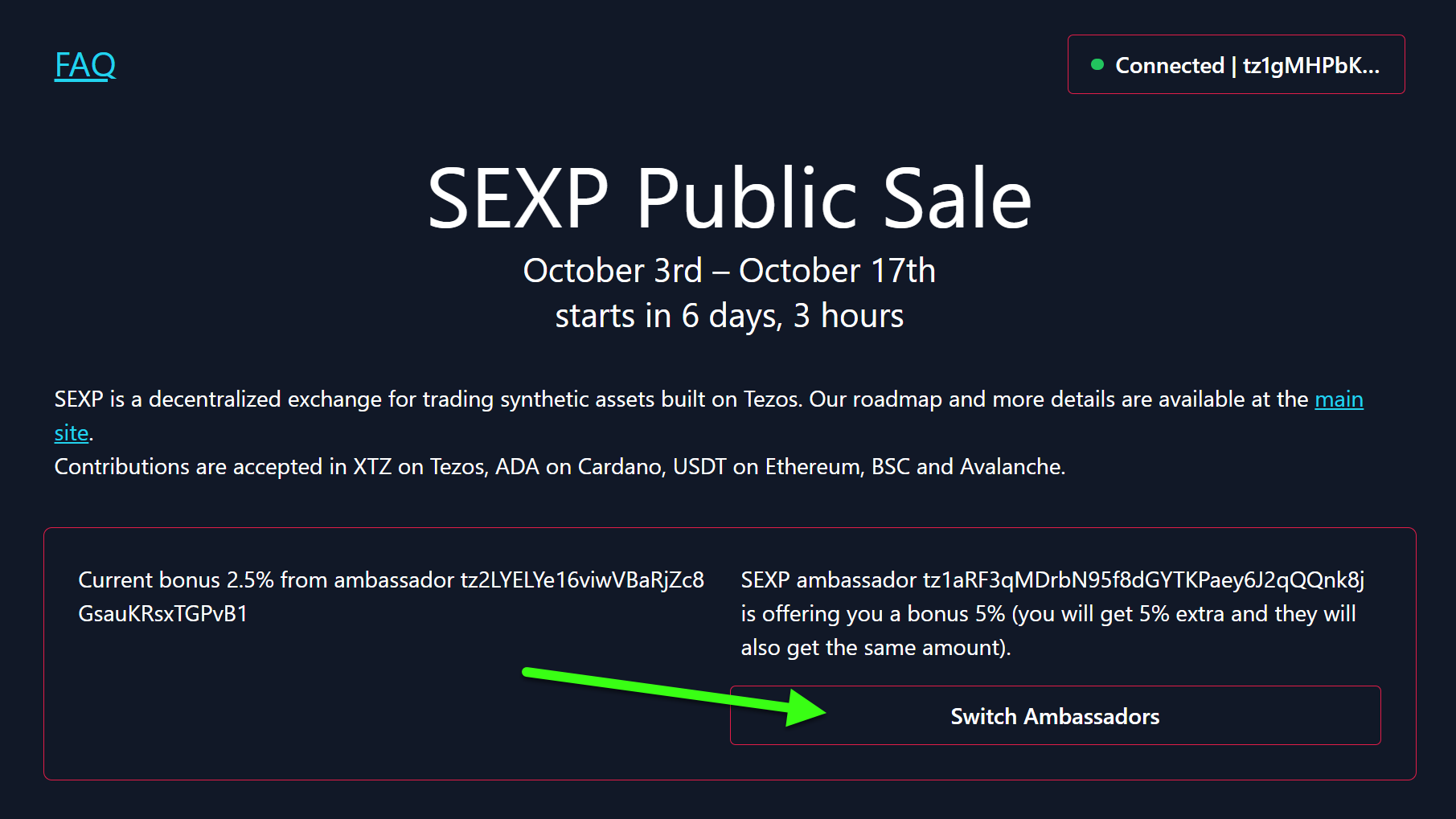 Tezos Public Sale accepting USDT from ETH, BSC, AVAX